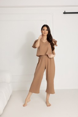 Damen-Pyjama aus Baumwoll-Musselin Chiara / Toffee - Dolce Sonno