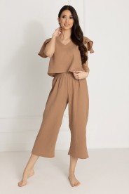 Damen-Pyjama aus Baumwoll-Musselin Chiara / Toffee - Dolce Sonno