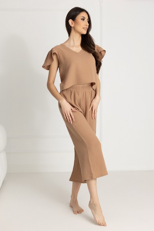 Damen-Pyjama aus Baumwoll-Musselin Chiara / Toffee - Dolce Sonno