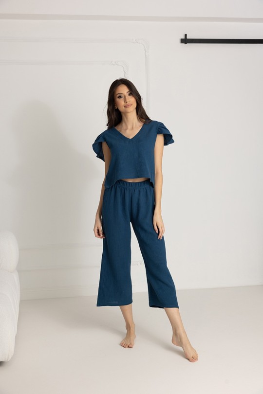 Damen-Pyjama aus Baumwoll-Musselin Chiara / Poseidon - Dolce Sonno