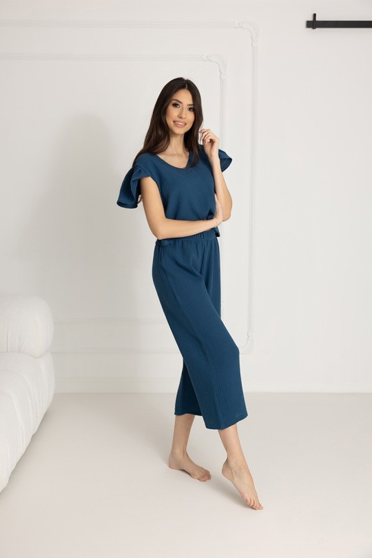 Damen-Pyjama aus Baumwoll-Musselin Chiara / Poseidon - Dolce Sonno