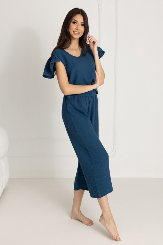 Damen-Pyjama aus Baumwoll-Musselin Chiara / Poseidon - Dolce Sonno