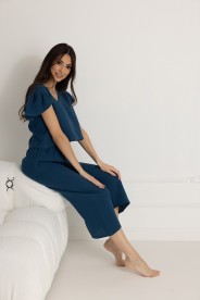 Damen-Pyjama aus Baumwoll-Musselin Chiara / Poseidon - Dolce Sonno