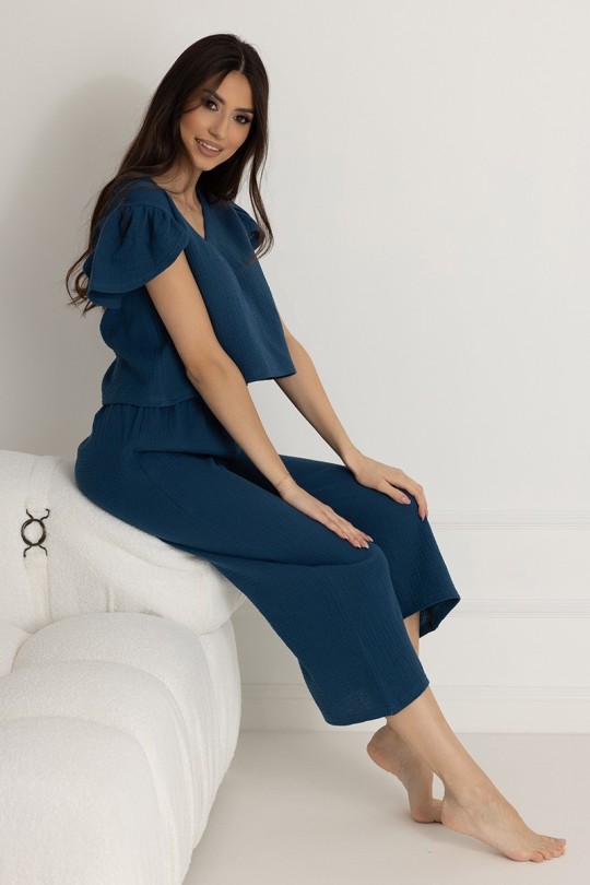 Damen-Pyjama aus Baumwoll-Musselin Chiara / Poseidon - Dolce Sonno