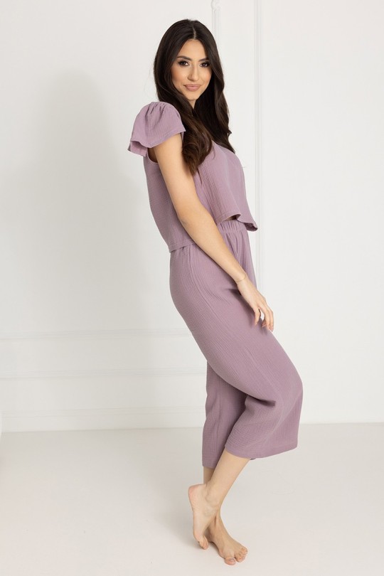 Damen-Pyjama aus Baumwoll-Musselin Chiara / Lavendel - Dolce Sonno