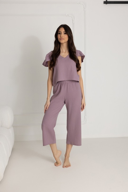 Damen-Pyjama aus Baumwoll-Musselin Chiara / Lavendel - Dolce Sonno