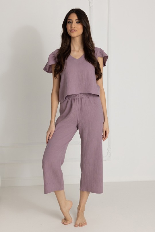 Damen-Pyjama aus Baumwoll-Musselin Chiara / Lavendel - Dolce Sonno