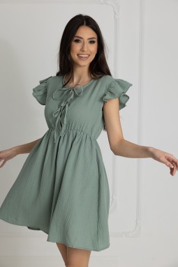 Nachthemd aus Baumwoll-Musselin zum Stillen Salome / Lorbeergrün - Dolce Sonno