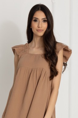 Muslin-Umstandsnachthemd zum Stillen Salome / Toffee - Dolce Sonno