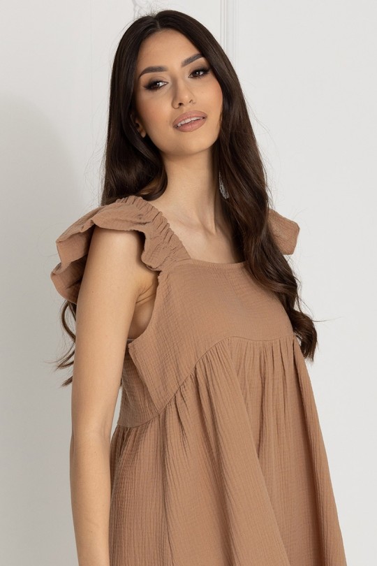Muslin-Umstandsnachthemd zum Stillen Salome / Toffee - Dolce Sonno