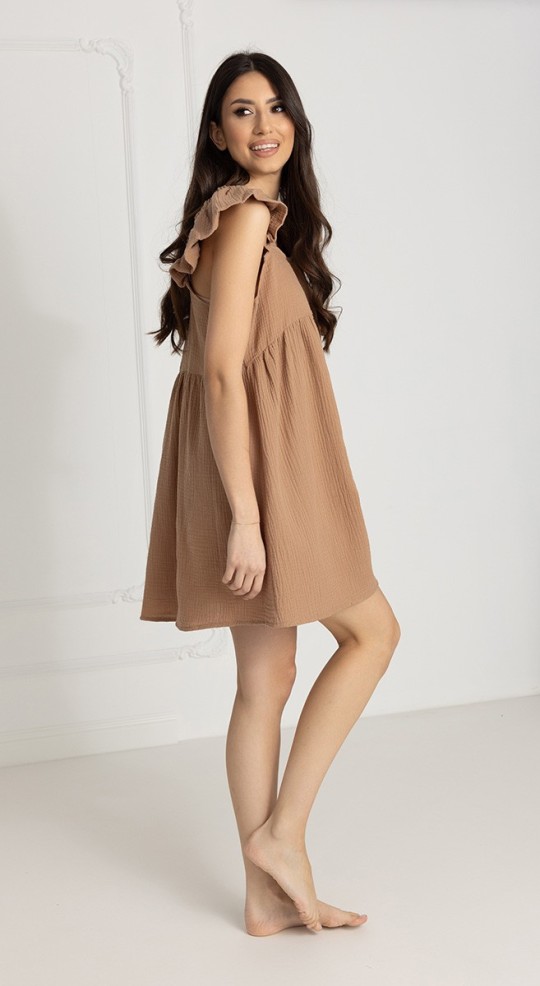 Muslin-Umstandsnachthemd zum Stillen Salome / Toffee - Dolce Sonno