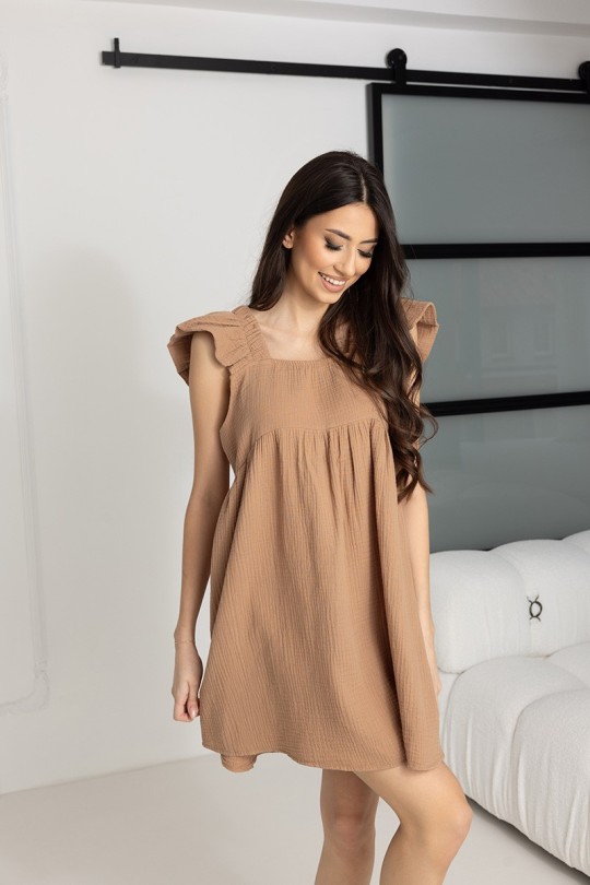 Muslin-Umstandsnachthemd zum Stillen Salome / Toffee - Dolce Sonno