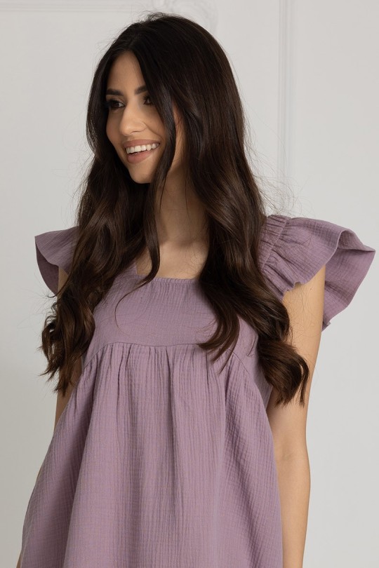 Muslin-Umstandsnachthemd zum Stillen Flavia / Lavendel - Dolce Sonno