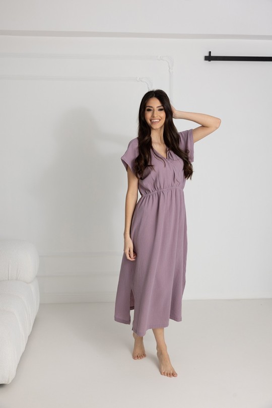 Langes Musselin-Nachthemd Izyda / Lavendel – Dolce Sonno