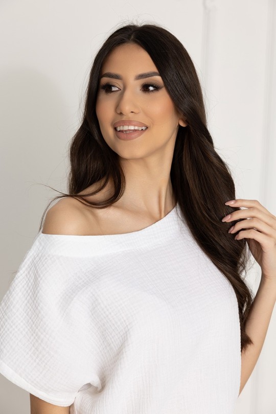 Weicher Damen-Pyjama aus Baumwoll-Musselin Celia Weiß – Dolce Sonno