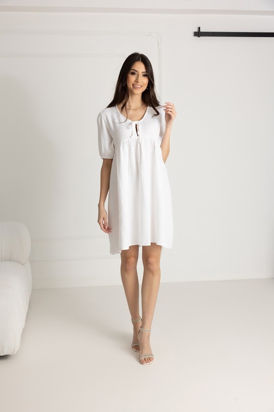 WUALAA Women - Musselin Damenkleid  Silvia Weiß