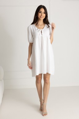 WUALAA Women - Musselin Damenkleid  Silvia Weiß