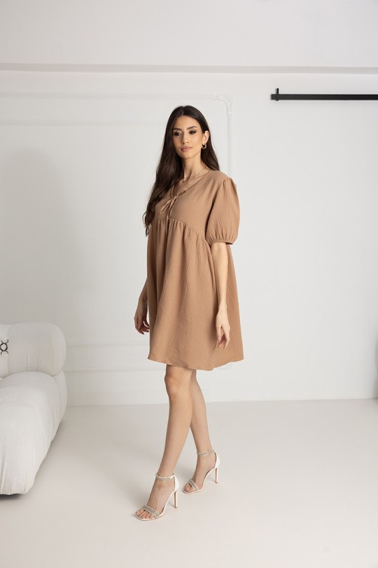 WUALAA Women - Musselin Damenkleid  Silvia Toffee