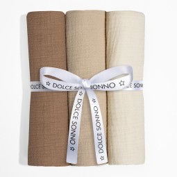 Set aus 3 Musselintüchern 60 x 70 cm 100% Baumwolle Oeko-Tex | Set 02 - Dolce Sonno