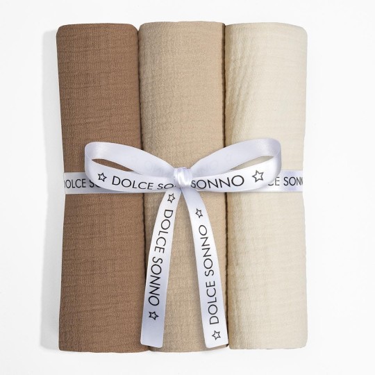 Set aus 3 Musselintüchern 60 x 70 cm 100% Baumwolle Oeko-Tex | Set 02 - Dolce Sonno