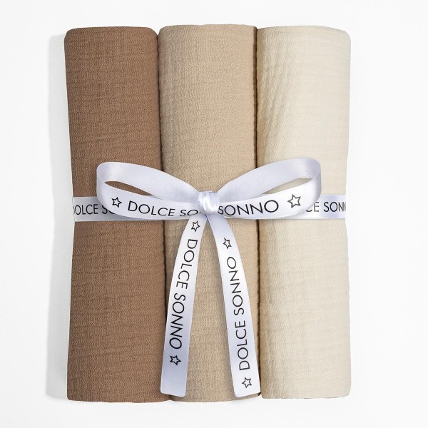 Set aus 3 Musselintüchern 60 x 70 cm 100% Baumwolle Oeko-Tex | Set 02 - Dolce Sonno