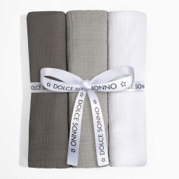 Set aus 3 Musselintüchern 60 x 70 cm 100% Baumwolle Oeko-Tex | Set 04 - Dolce Sonno