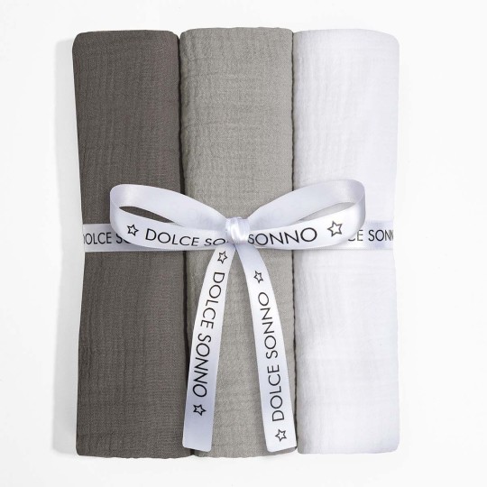 Set aus 3 Musselintüchern 60 x 70 cm 100% Baumwolle Oeko-Tex | Set 04 - Dolce Sonno
