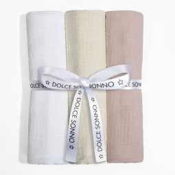 Set aus 3 Musselintüchern 60 x 70 cm 100% Baumwolle Oeko-Tex | Set 05 - Dolce Sonno