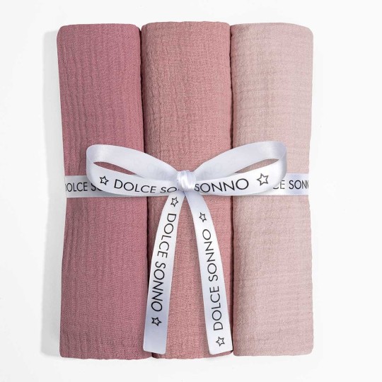 Set aus 3 Musselintüchern 60 x 70 cm 100% Baumwolle Oeko-Tex | Set 06 - Dolce Sonno