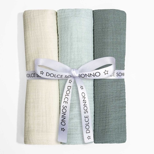 Kopie von Set aus 3 Musselintüchern 60 x 70 cm 100% Baumwolle Oeko-Tex | Set 07 - Dolce Sonno