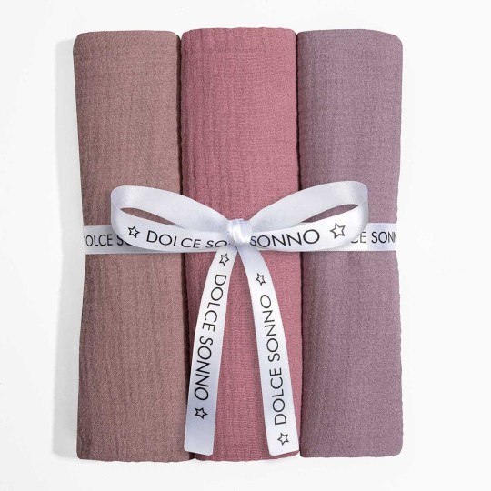 Set aus 3 Musselintüchern 60 x 70 cm 100% Baumwolle Oeko-Tex | Set 09 - Dolce Sonno