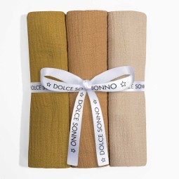 Set aus 3 Musselintüchern 60 x 70 cm 100% Baumwolle Oeko-Tex | Set 12 - Dolce Sonno