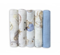 Praktisches 5er-Set weicher, bedruckter Tetrawindeln aus Baumwolle für Babys | Set 2 – Dolce Sonno