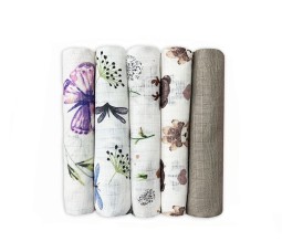 Praktisches 5er-Set weicher, bedruckter Tetrawindeln aus Baumwolle für Babys | Set 3 – Dolce Sonno