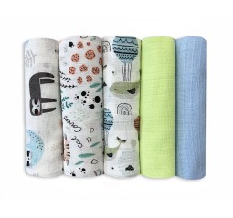 Praktisches 5er-Set weicher, bedruckter Tetrawindeln aus Baumwolle für Babys | Set 11 – Dolce Sonno