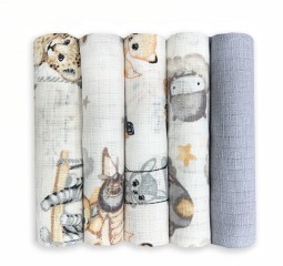 Praktisches 5er-Set weicher, bedruckter Tetrawindeln aus Baumwolle für Babys | Set 12 – Dolce Sonno