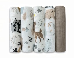 Set mit 5 Babywindeln – 3 Mullwindeln & 2 Flanellwindeln mit Mustern | Dolce Sonno – Set 4