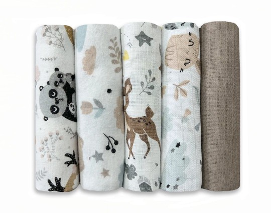 Set mit 5 Babywindeln – 3 Mullwindeln & 2 Flanellwindeln mit Mustern | Dolce Sonno – Set 4