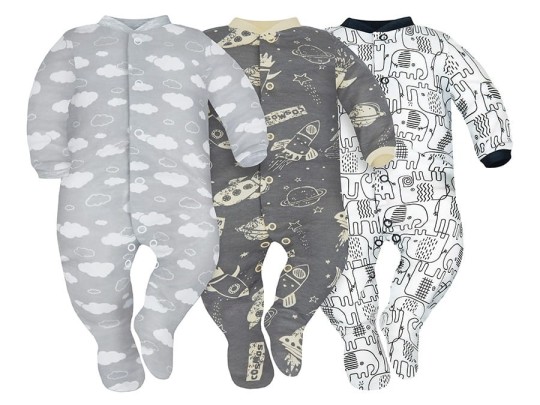 3er-Set Baby-Strampler blühende Wolken, Elefanten & Weltall - Dolce Sonno