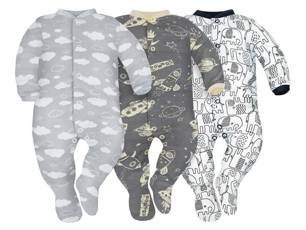 3er-Set Baby-Strampler blühende Wolken, Elefanten & Weltall - Dolce Sonno