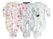 3er-Set Baby-Strampler blühende Autos, Elefanten & Monde - Dolce Sonno
