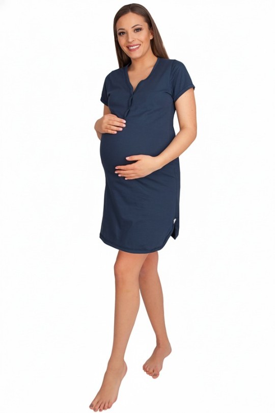 Umstands- und Stillnachtwäsche mit Druckknöpfen Mila / Dunkelblau – Dolce Sonno