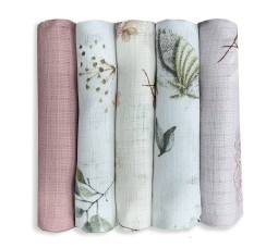 Praktisches 5er-Set weicher, bedruckter Tetrawindeln aus Baumwolle für Babys | Set 1 – Dolce Sonno