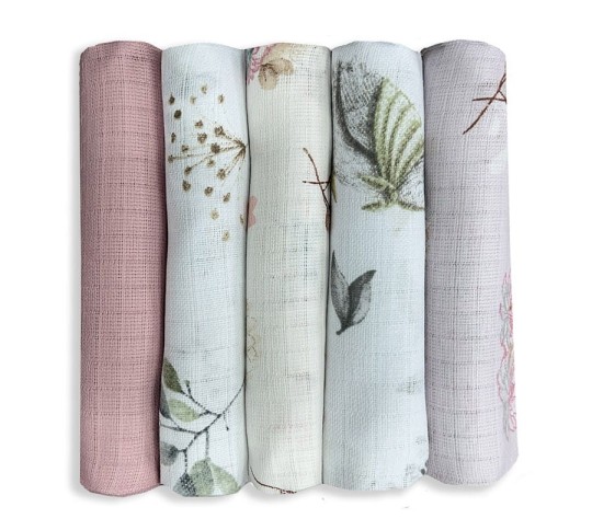 Praktisches 5er-Set weicher, bedruckter Tetrawindeln aus Baumwolle für Babys | Set 1 – Dolce Sonno