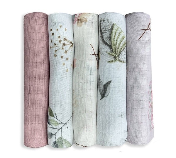 Praktisches 5er-Set weicher, bedruckter Tetrawindeln aus Baumwolle für Babys | Set 1 – Dolce Sonno