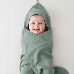 Musselin-Kapuzenhandtuch für Babys und Kleinkinder Lorbeergrün - Dolce Sonno