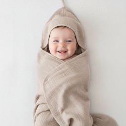 Musselin-Kapuzenhandtuch für Babys und Kleinkinder Beige - Dolce Sonno