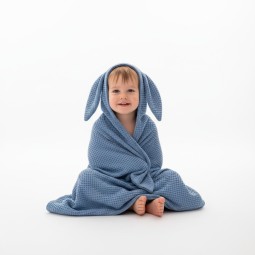 Kapuzenhandtuch BUNNY mit Ohren Waffel Jeans 70 x 140 cm - Dolce Sonno