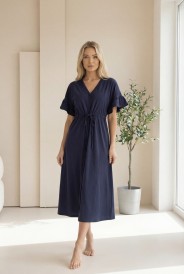 Langes Umstandsnachthemd und Stillnachthemd Astrid / Deep Blue - Dolce Sonno