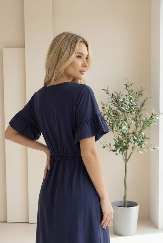 Langes Umstandsnachthemd und Stillnachthemd Astrid / Deep Blue - Dolce Sonno